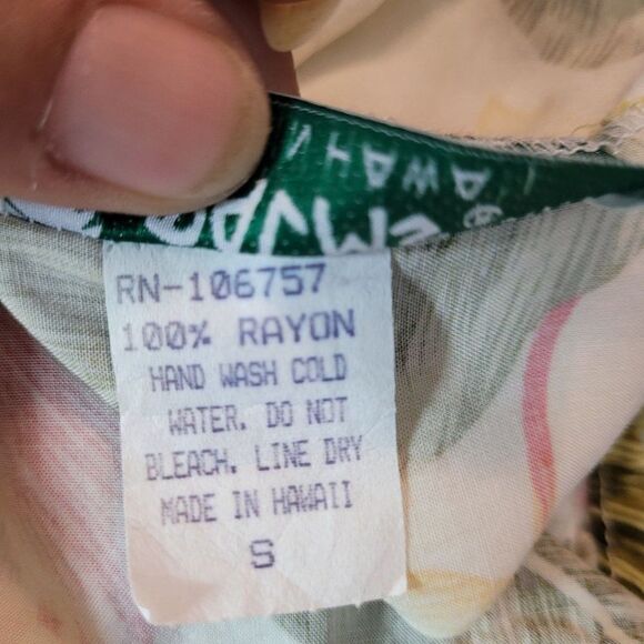 Vintage Two Palms Hi-low Blouson Tank Midi Dress S Yellow Pink Tropical Floral - Picture 11 of 11